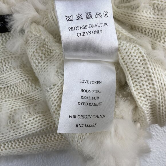 Love Token Women M Ivory Rabbit Fur & Acrylic Knit Vest Scarf Combo With Pockets - Picture 6 of 9